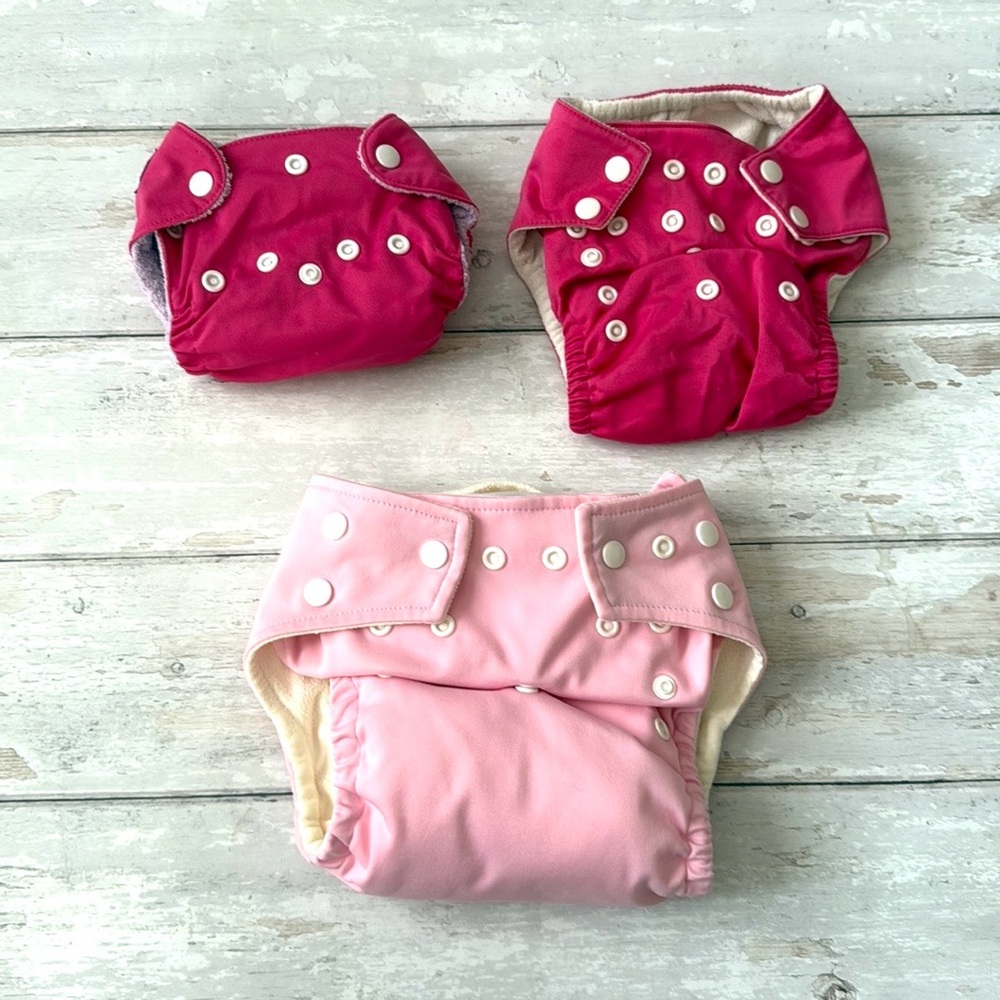 Baby Girl Pink Cloth Diaper Bundle Set of 3 Assorted Sizes Reusable Bundle
